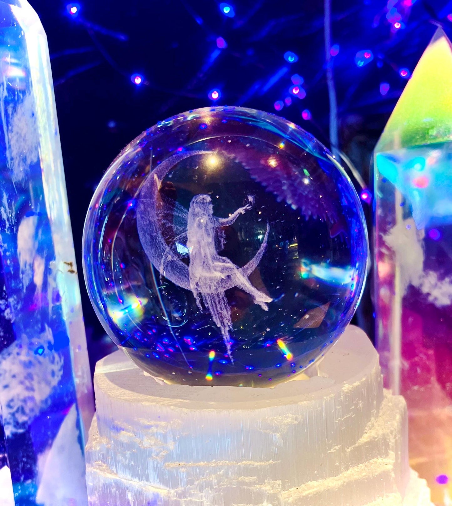 feng shui glass crystal sphere crescent moon