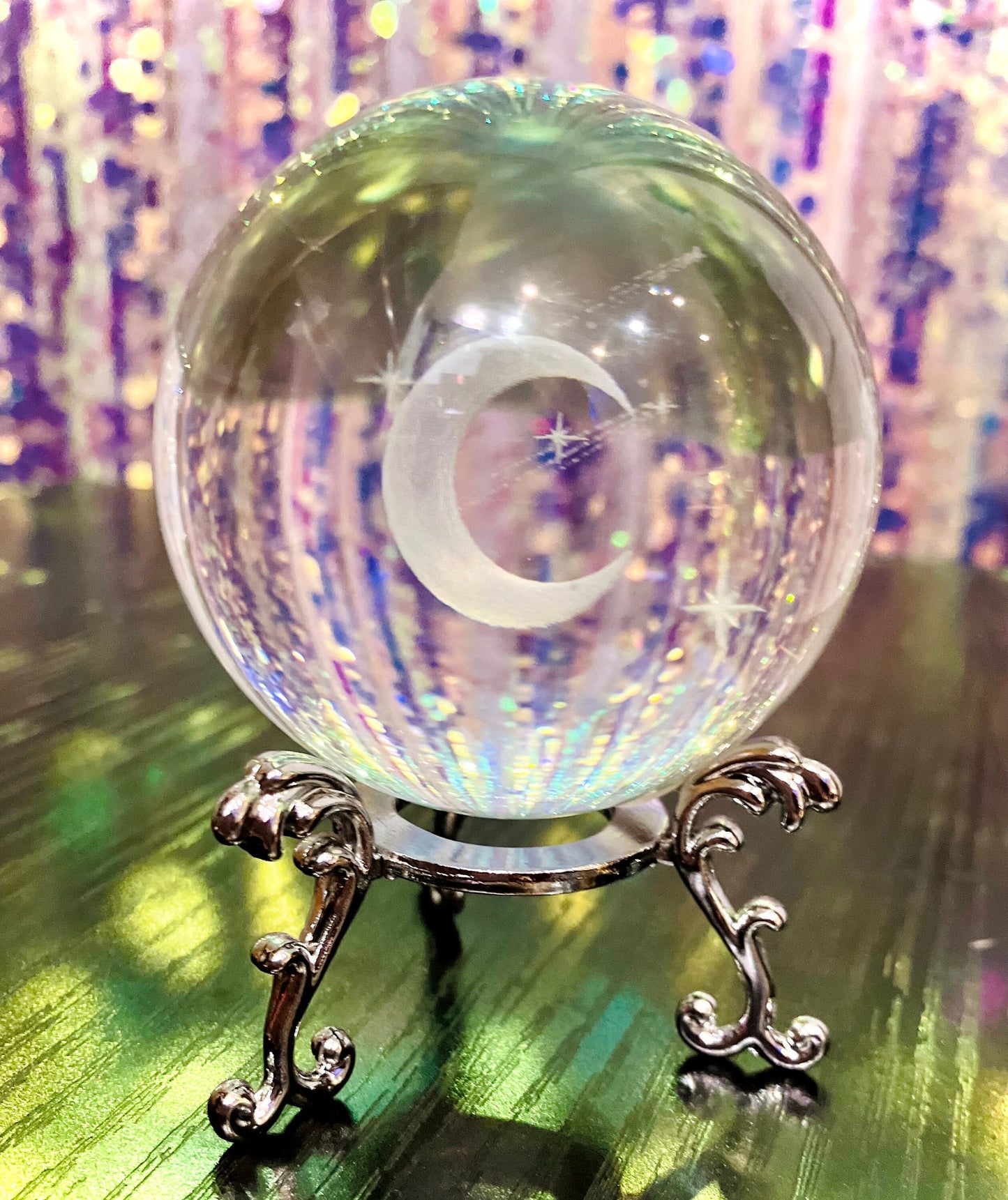 feng shui glass crystal sphere crescent moon star