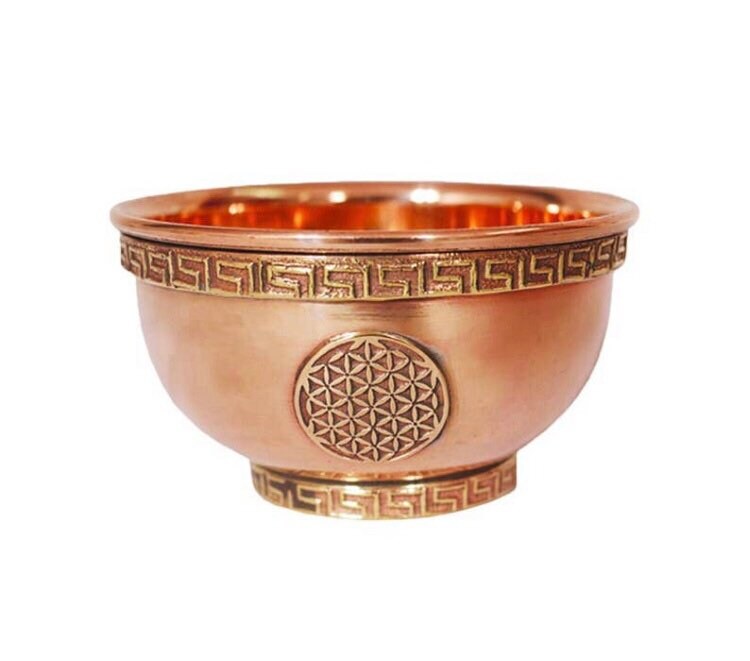 Copper cauldron triquetra flower of life triple moon