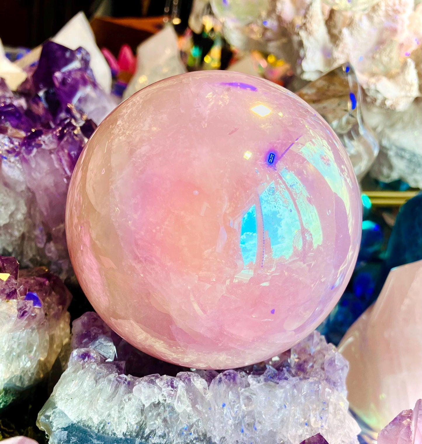 Sphère de quartz rose aura angel
