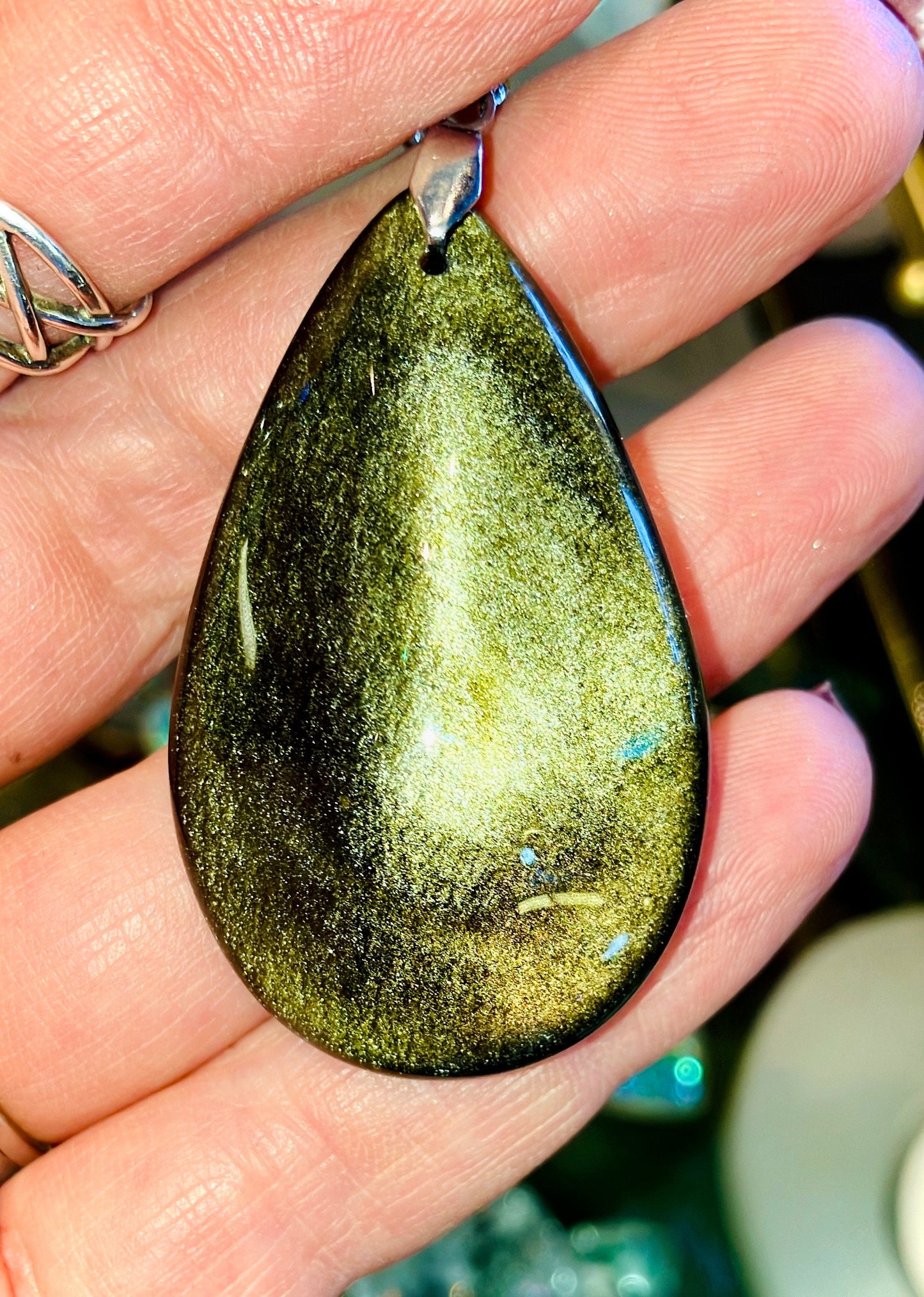 XL golden obsidian drop pendant