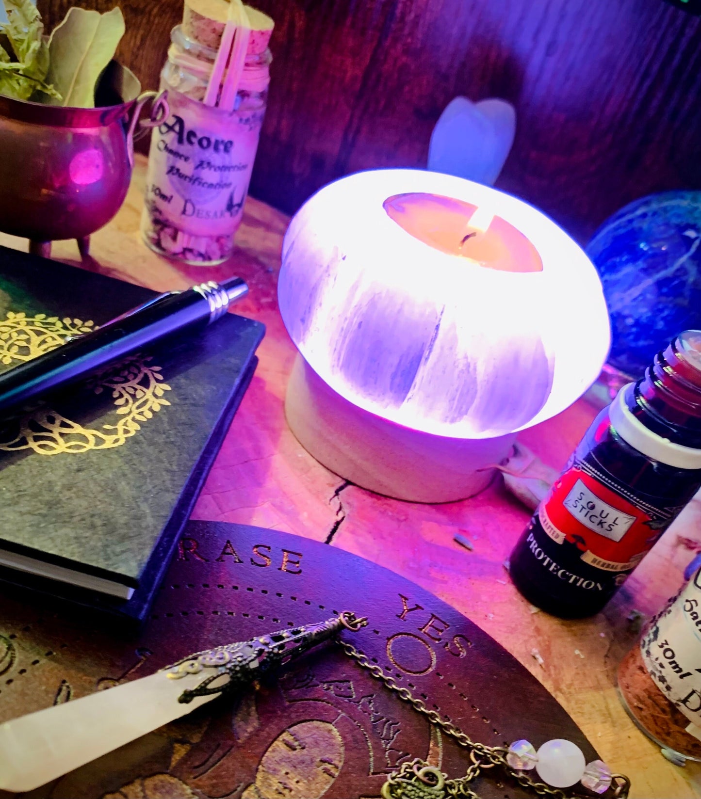 Selenite candle holder USB lamp