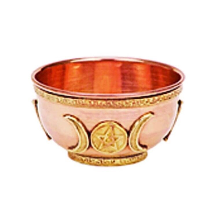 Copper cauldron triquetra flower of life triple moon
