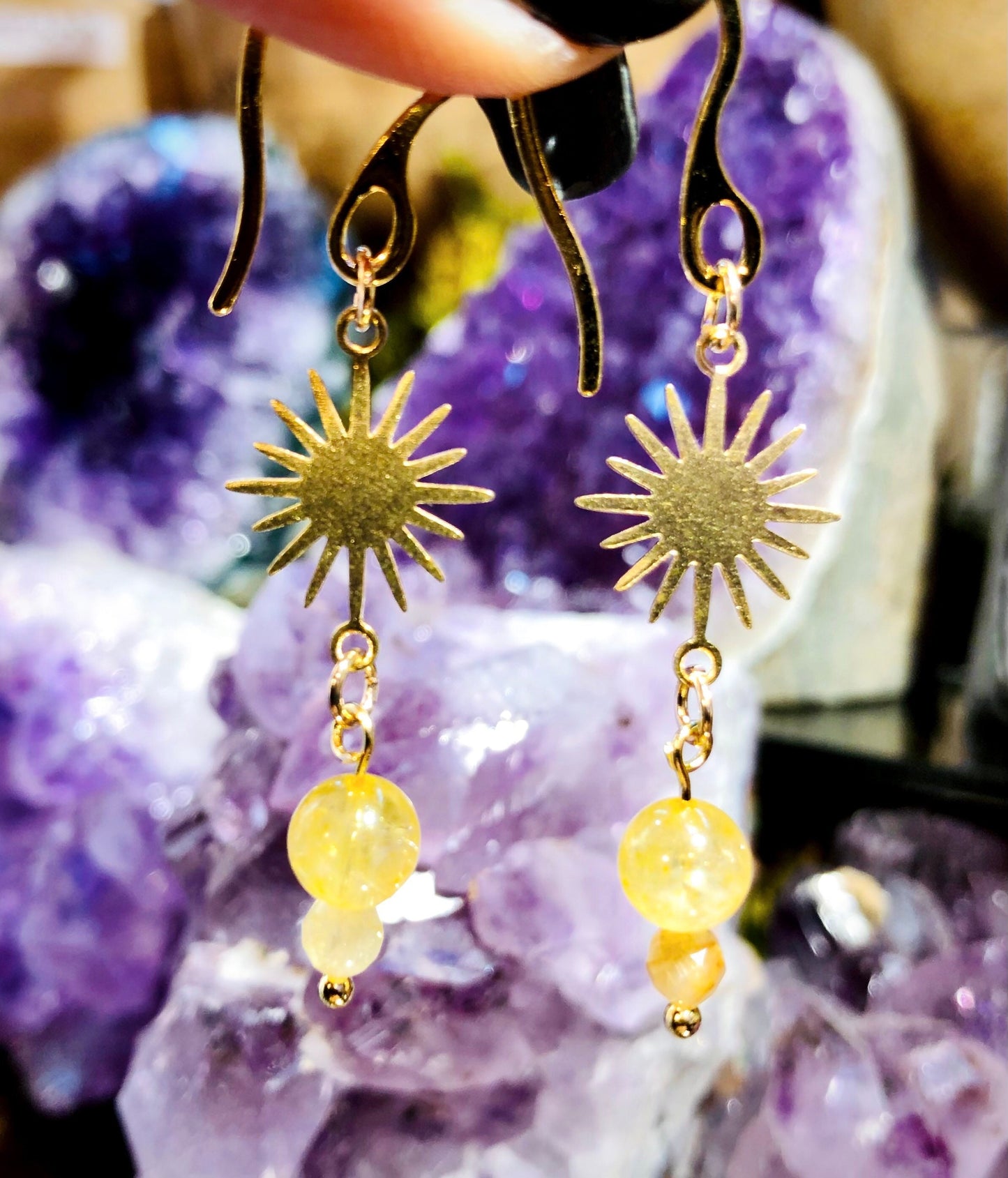 Rutile quartz sun earring