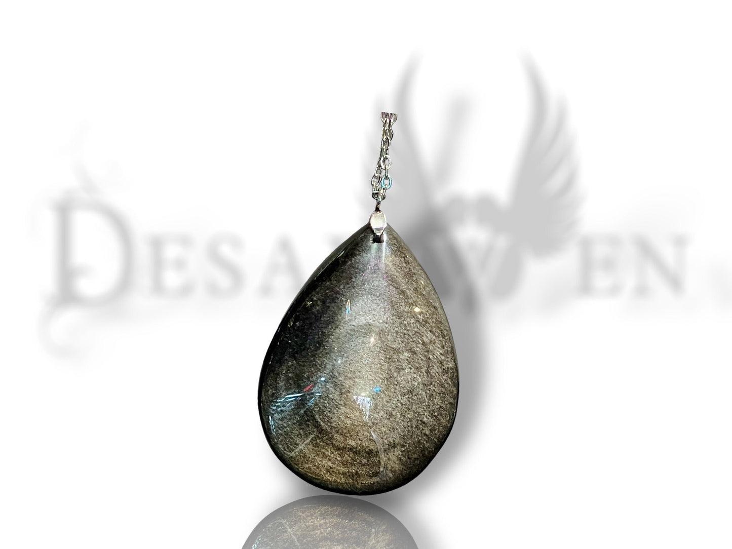 XL silver obsidian drop pendant