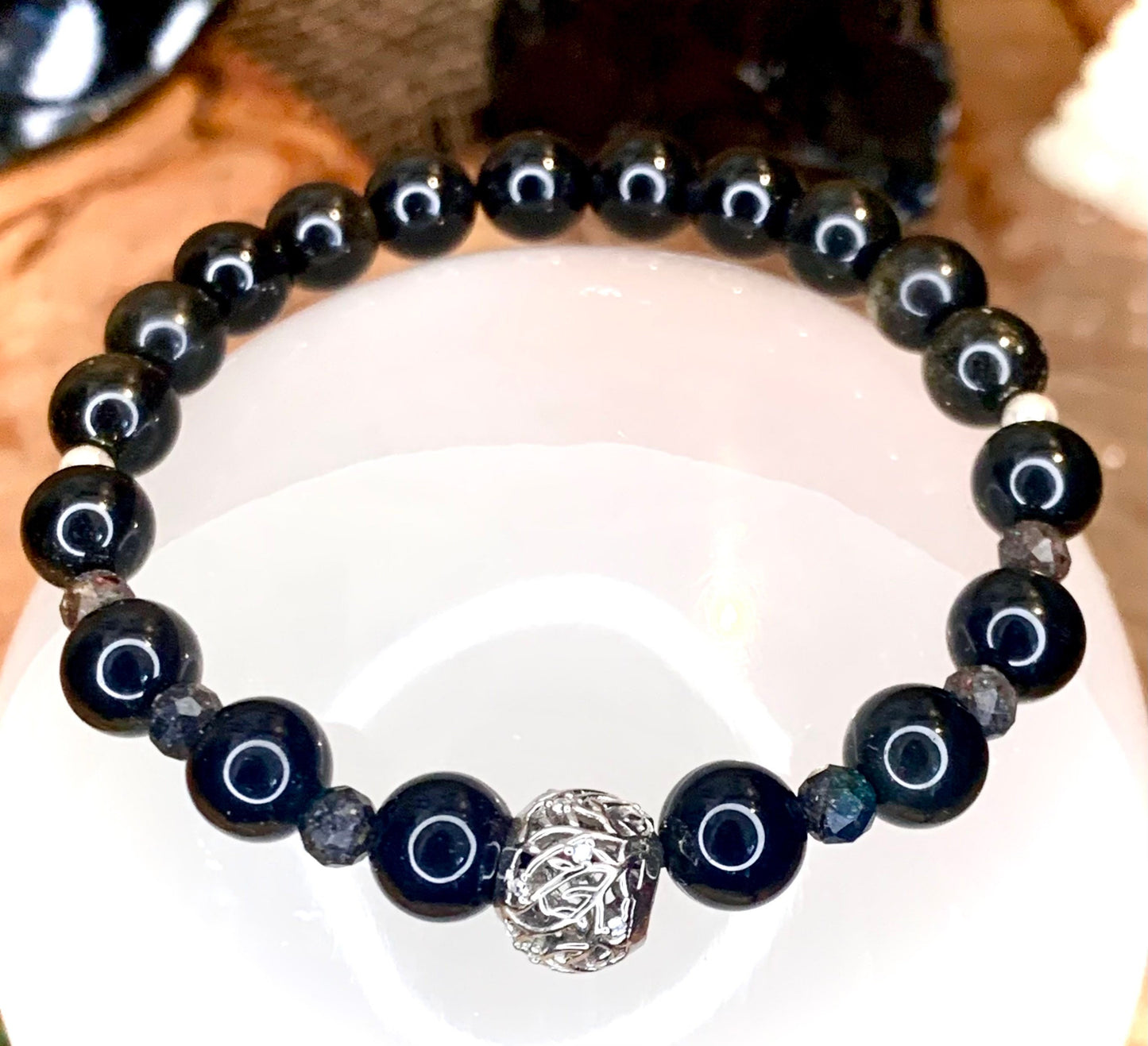 Celestial obsidian black opal golden obsidian protection bracelet