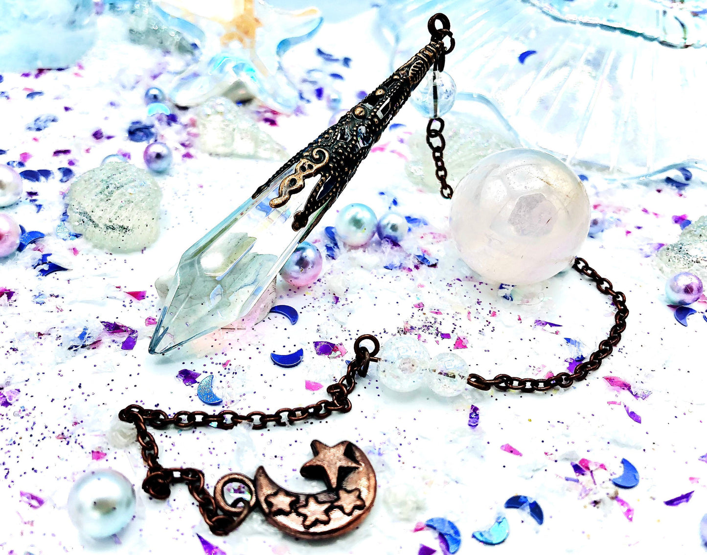 Aura glass and aura quartz pendulum