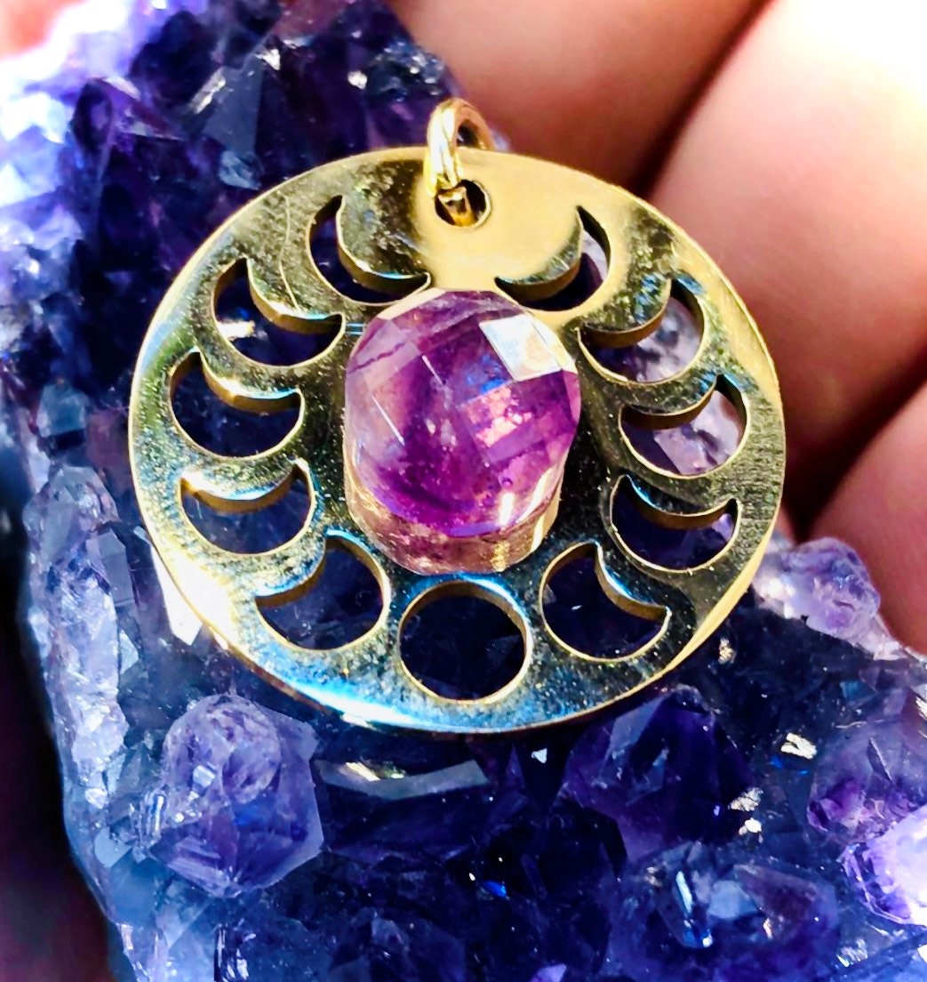 Amethyst stainless steel moonphase pendant