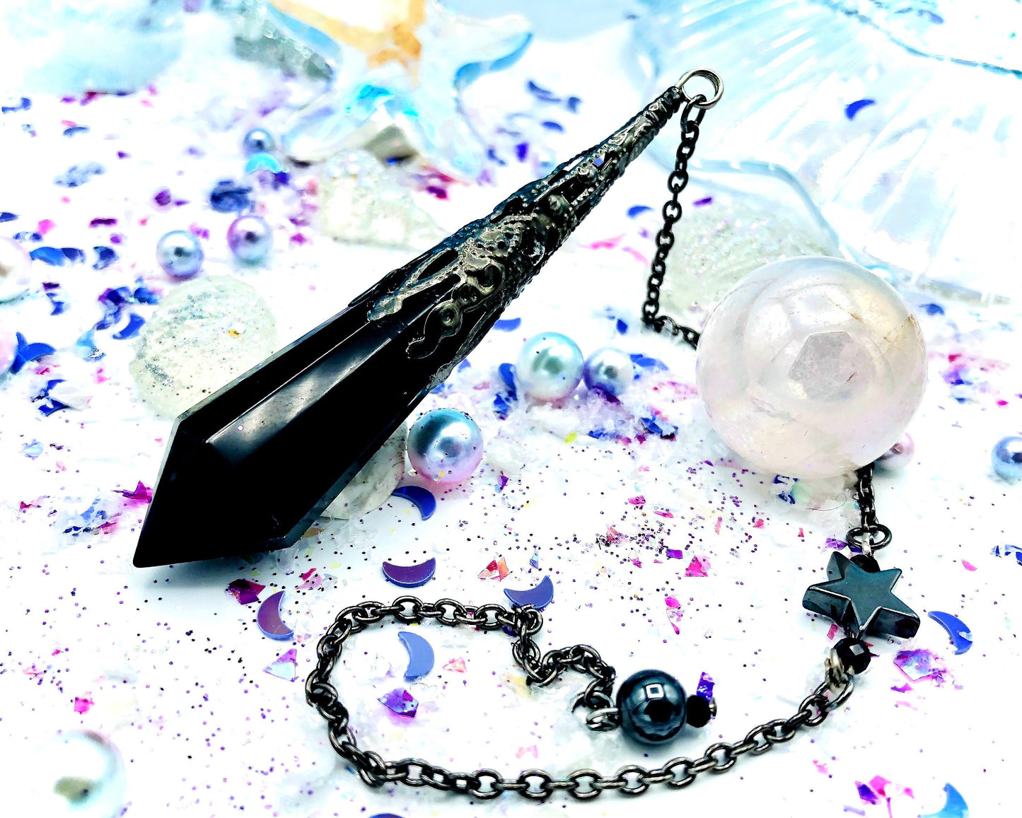 Obsidian and hematite pendulum