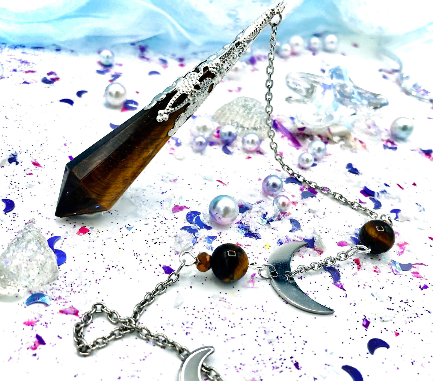 Tiger's eye and copper lava pendulum