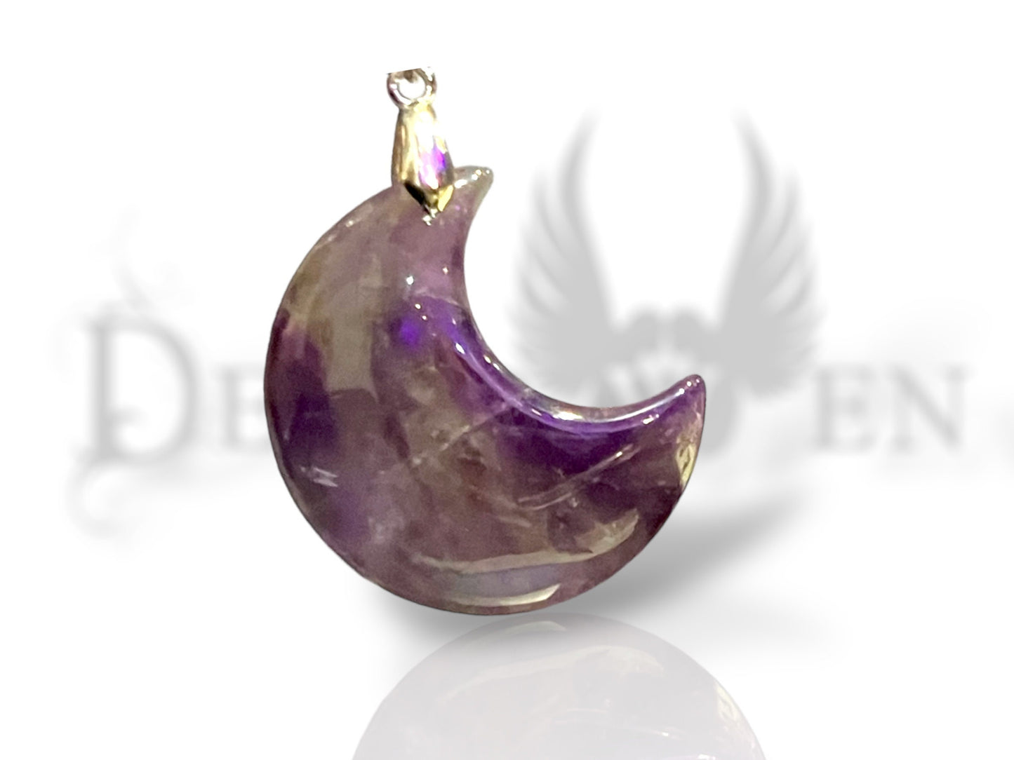Crescent moon pendant stone lapis lazuli labradorite amethyst