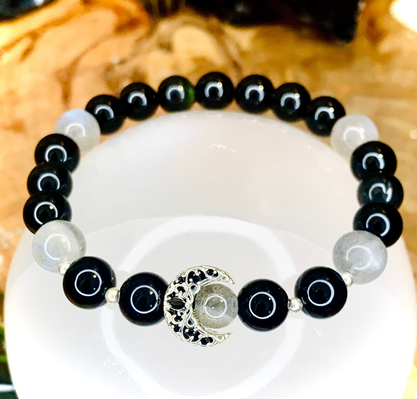 Celestial Labradorite Obsidian and Onyx Protection Bracelet