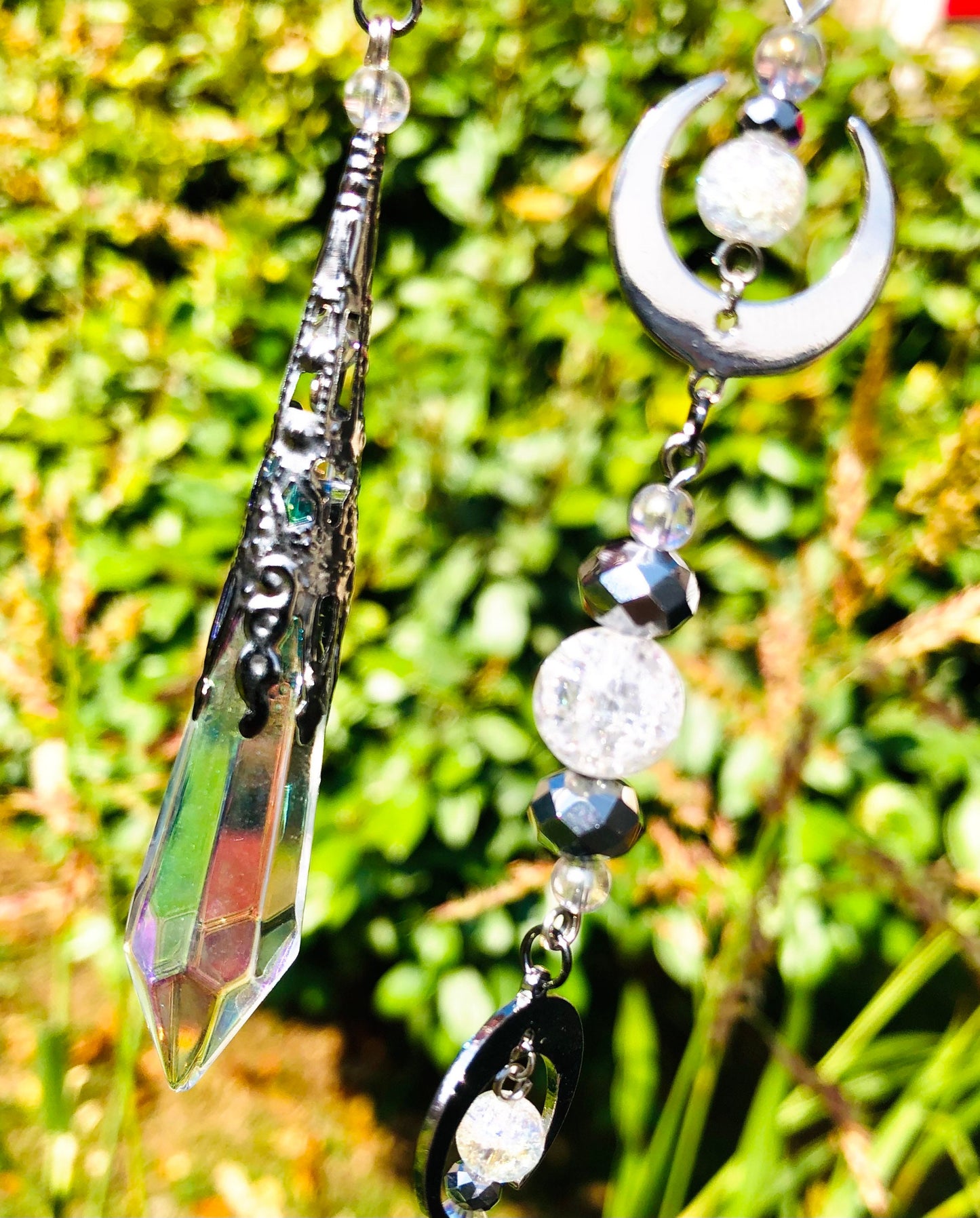 Aura glass and cracked crystal aura moon phase pendulum