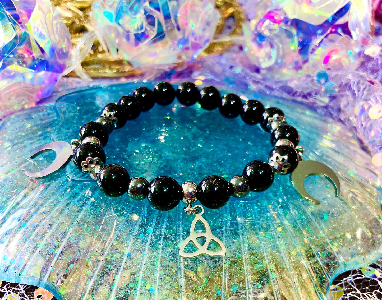 Celestial obsidian hematite protection bracelet
