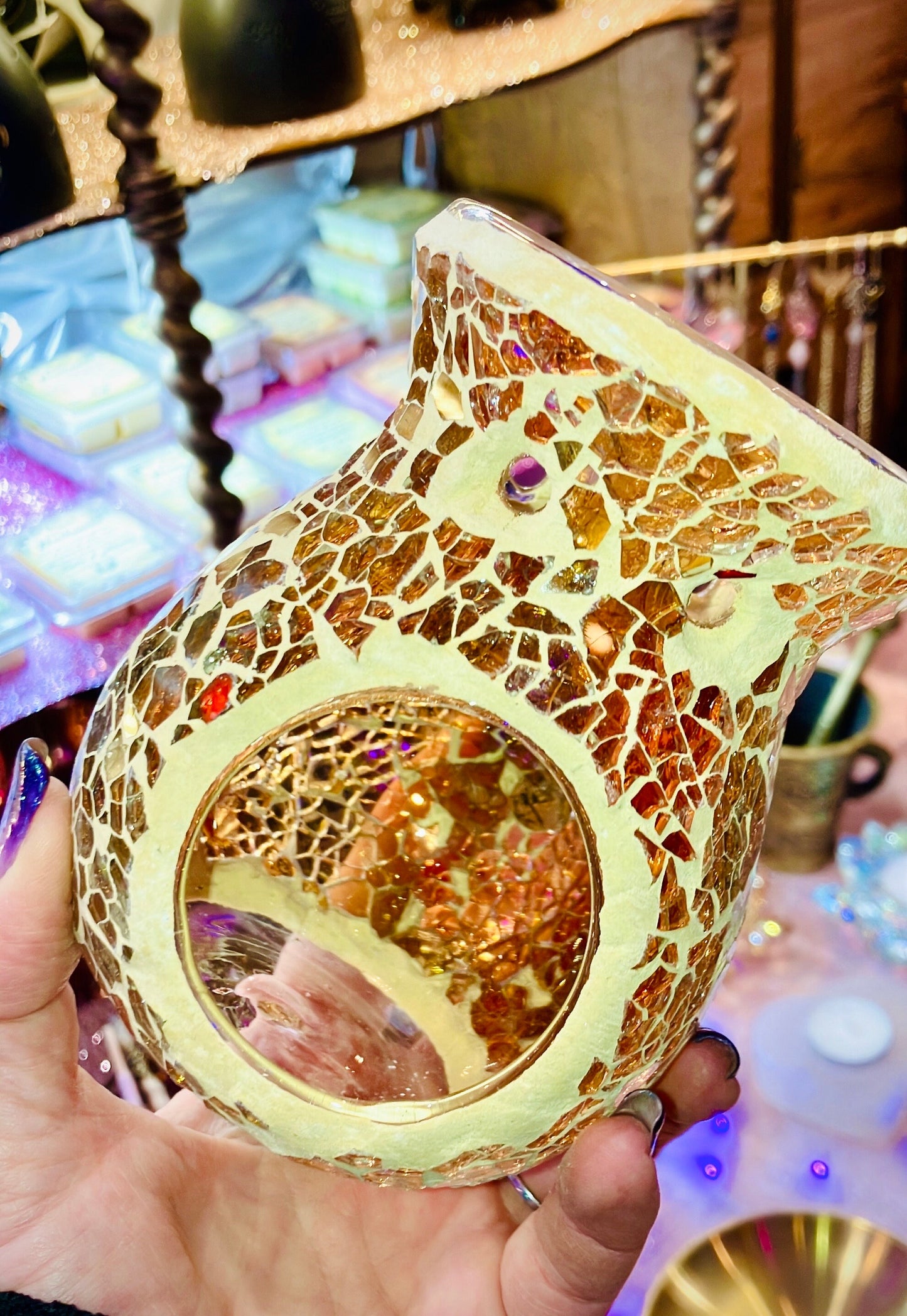 Glass mosaic wax burner