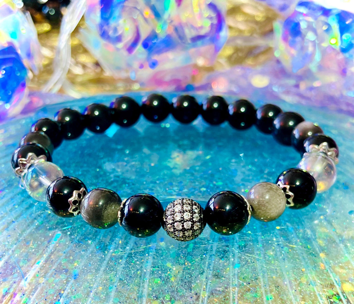 Celestial obsidian hematite protection bracelet