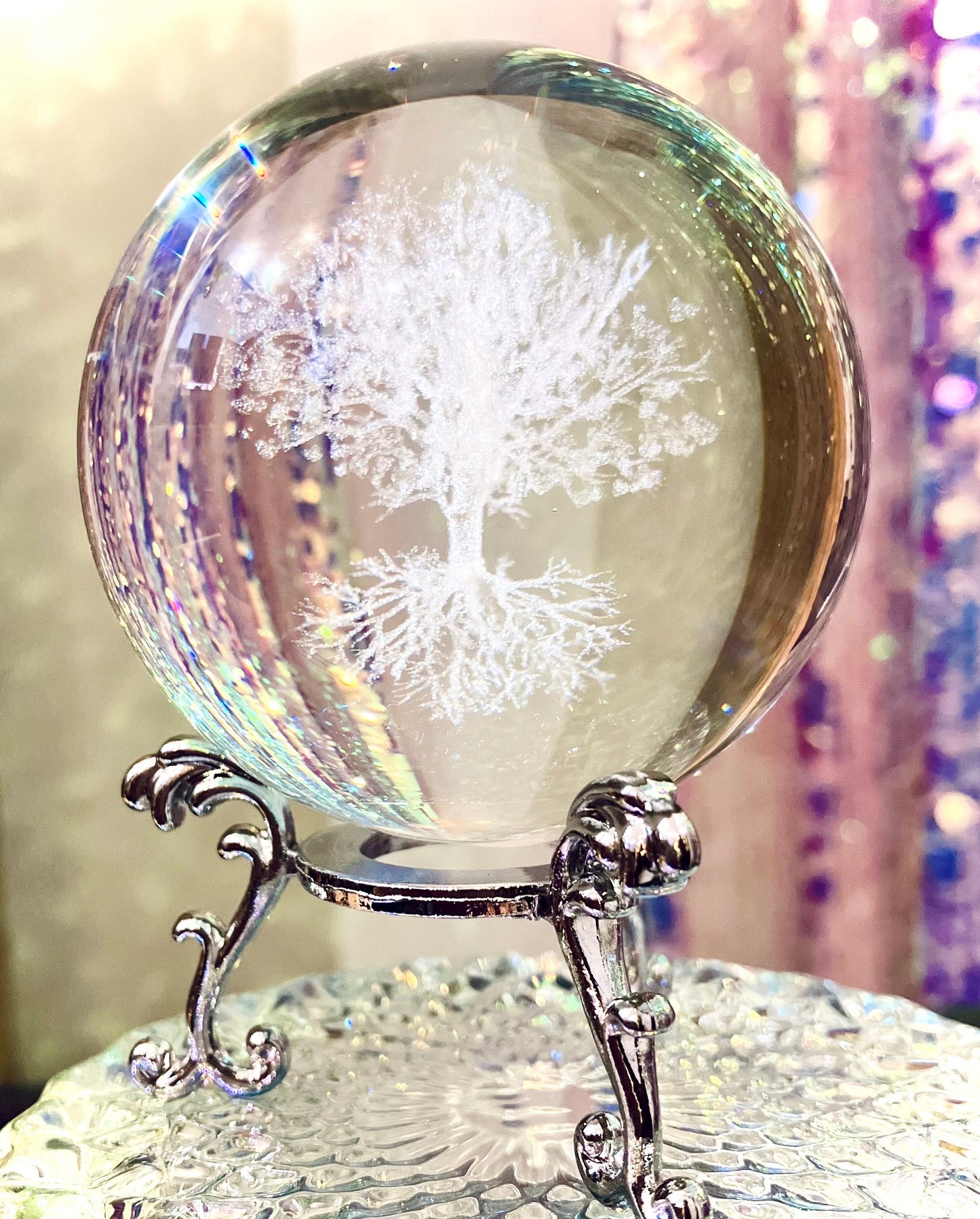 feng shui glass crystal sphere Yggdrasil tree of life