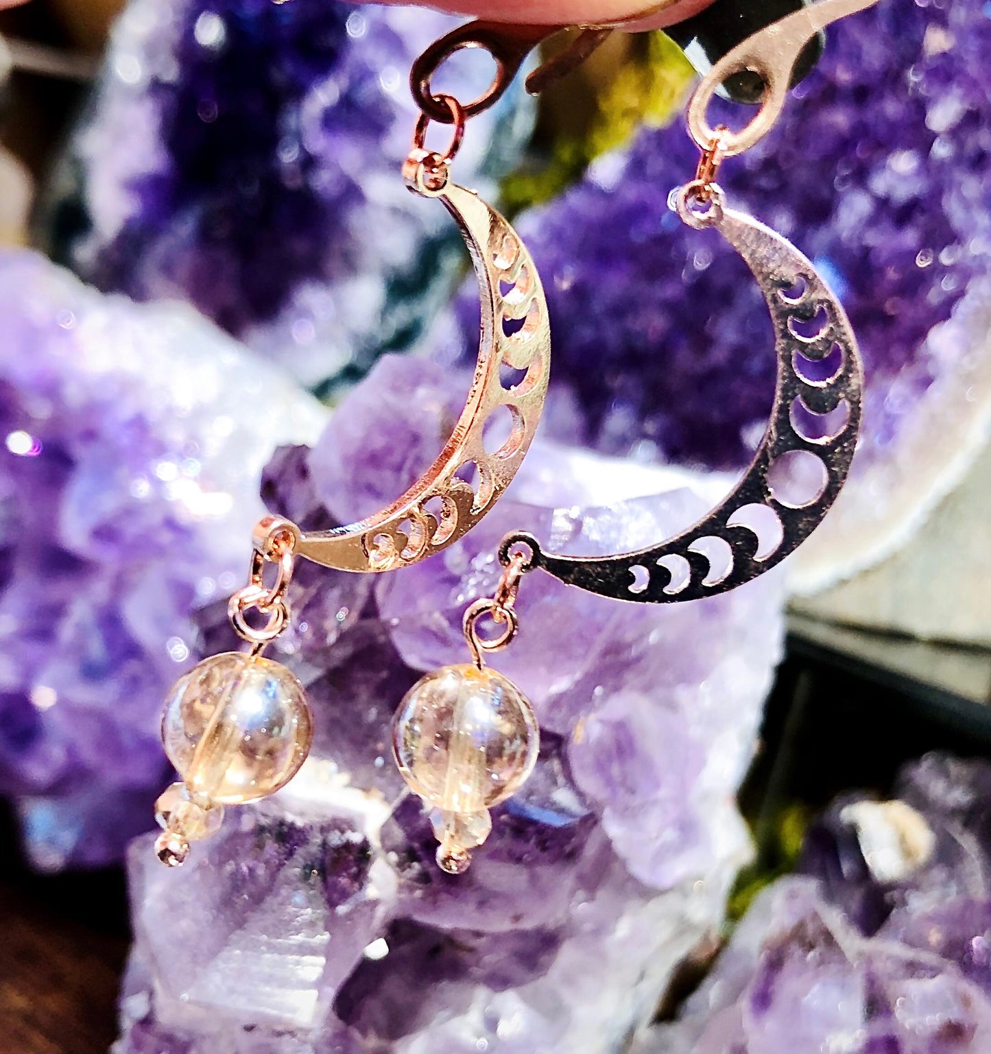 Fire aura crystal moon earring
