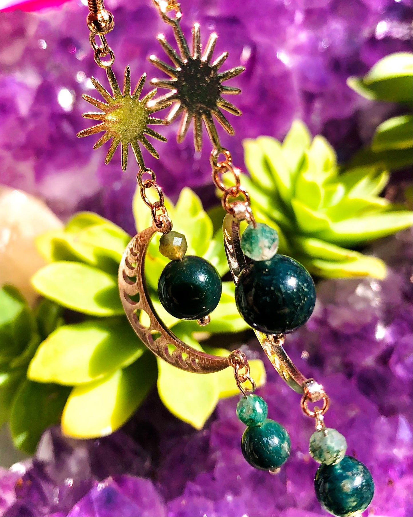 Crescent sun and moon phase earrings