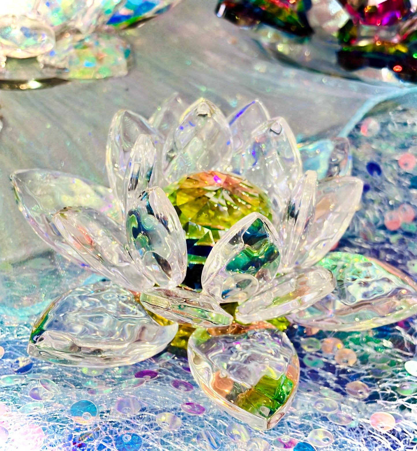 rainbow glass crystal lotus flower