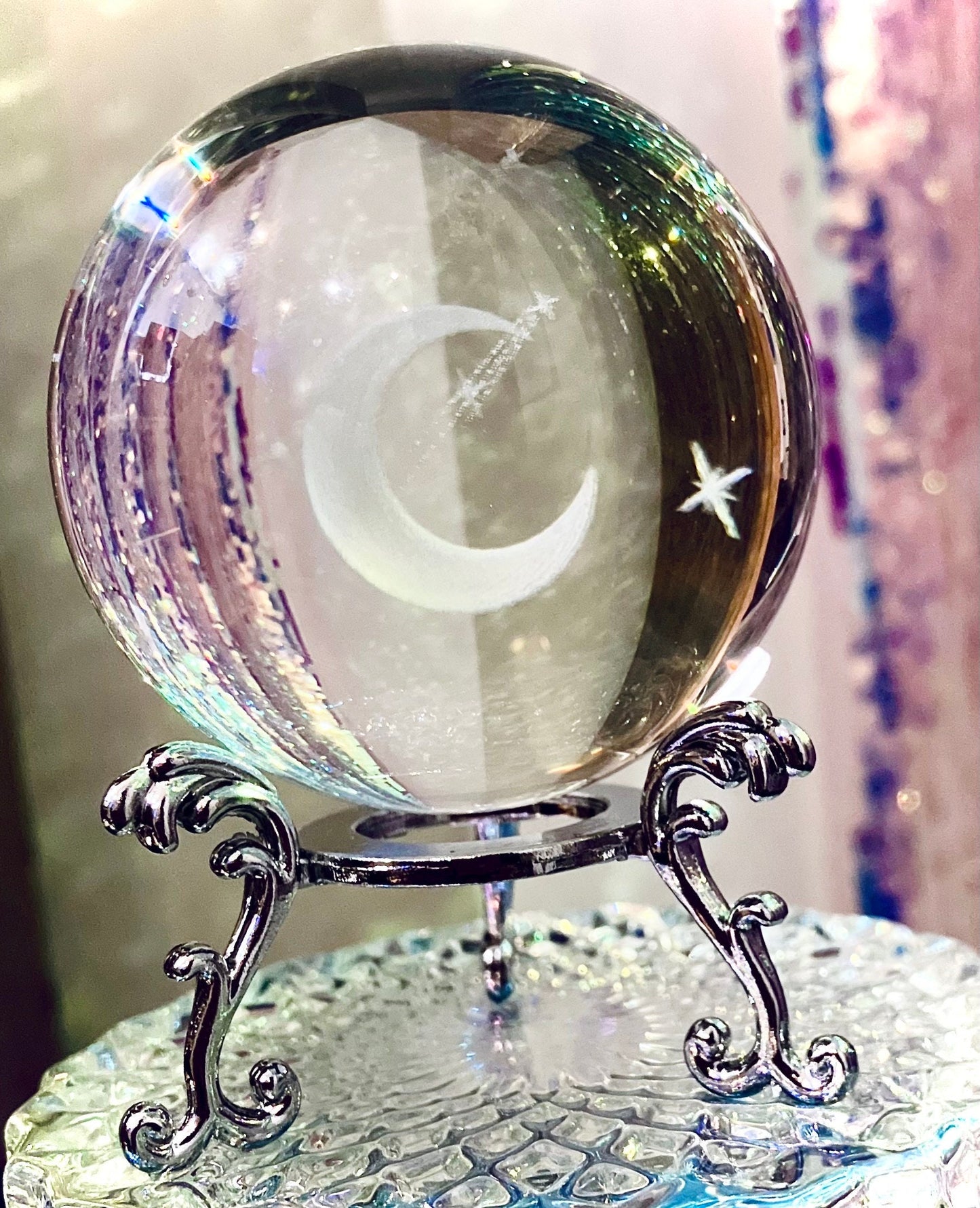 feng shui glass crystal sphere crescent moon star