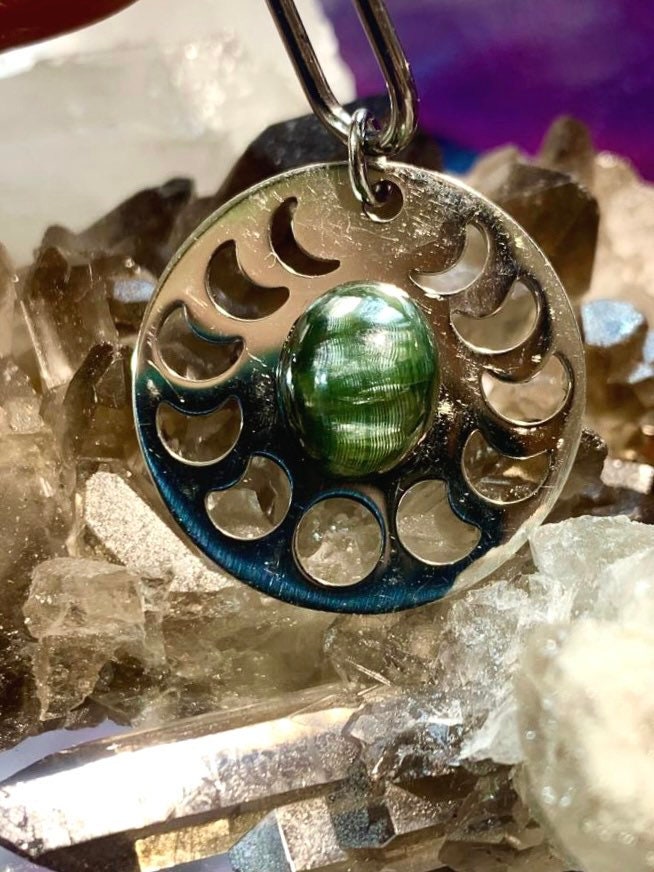 Seraphinite stainless steel moonphase pendant