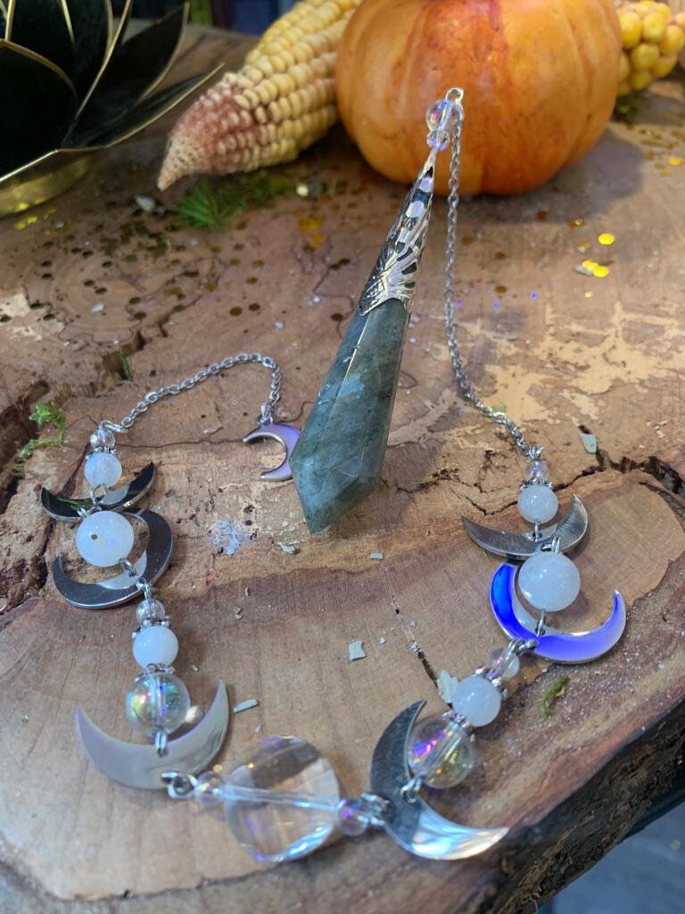 Rainbow labradorite moon phase pendulum