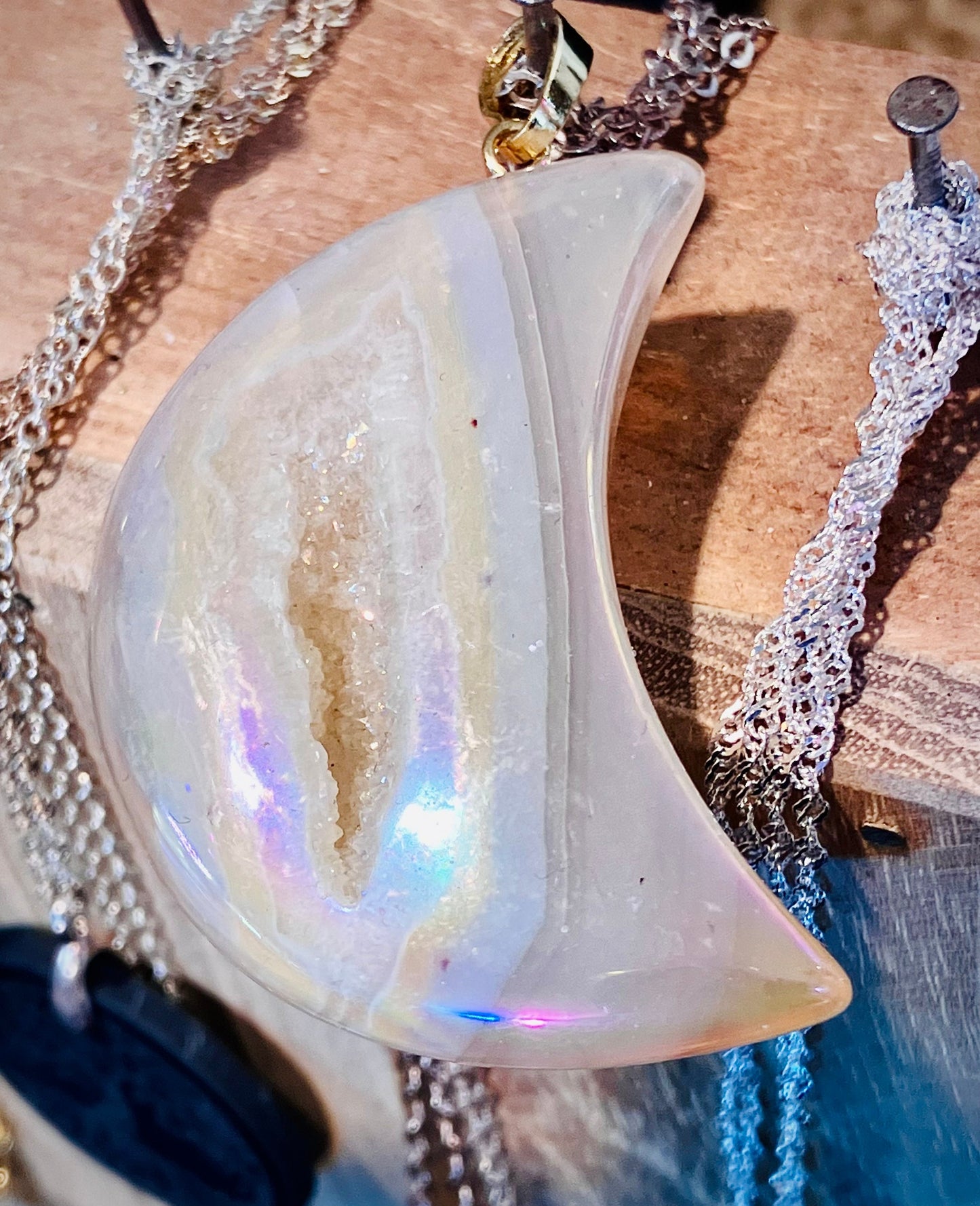Angel Aura Agate Crescent Moon Pendant