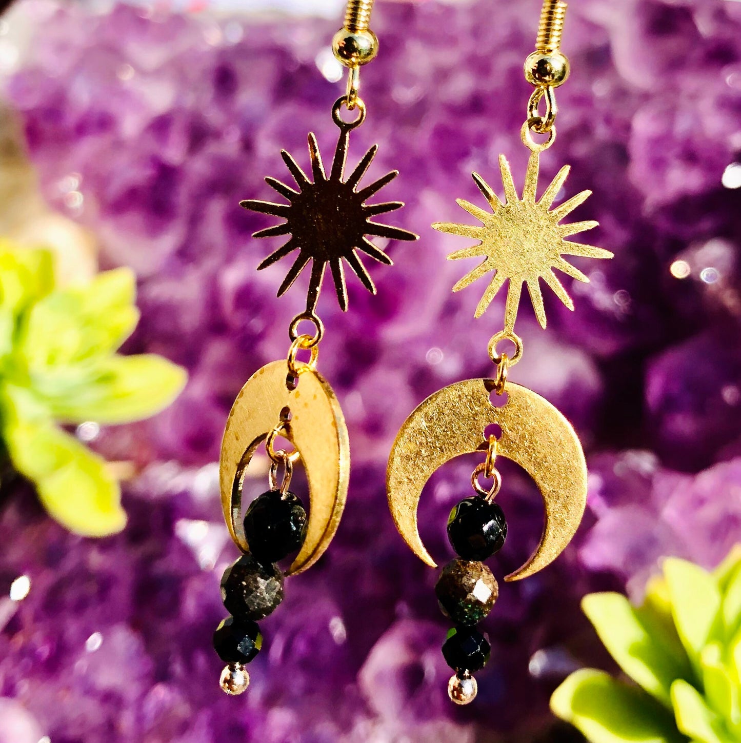 Small crescent moon sun earring