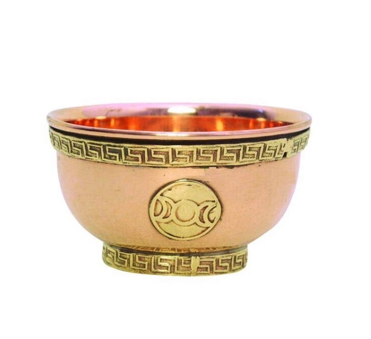 Copper cauldron triquetra flower of life triple moon