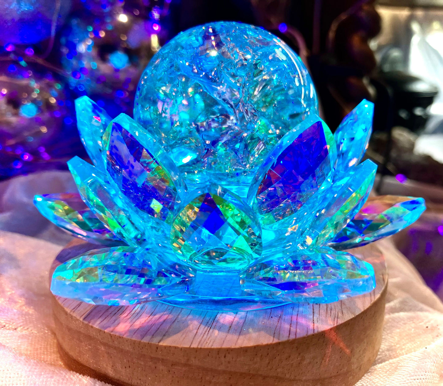 Rainbow Lotus USB Lamp Crystal Aura Sphere Cracked