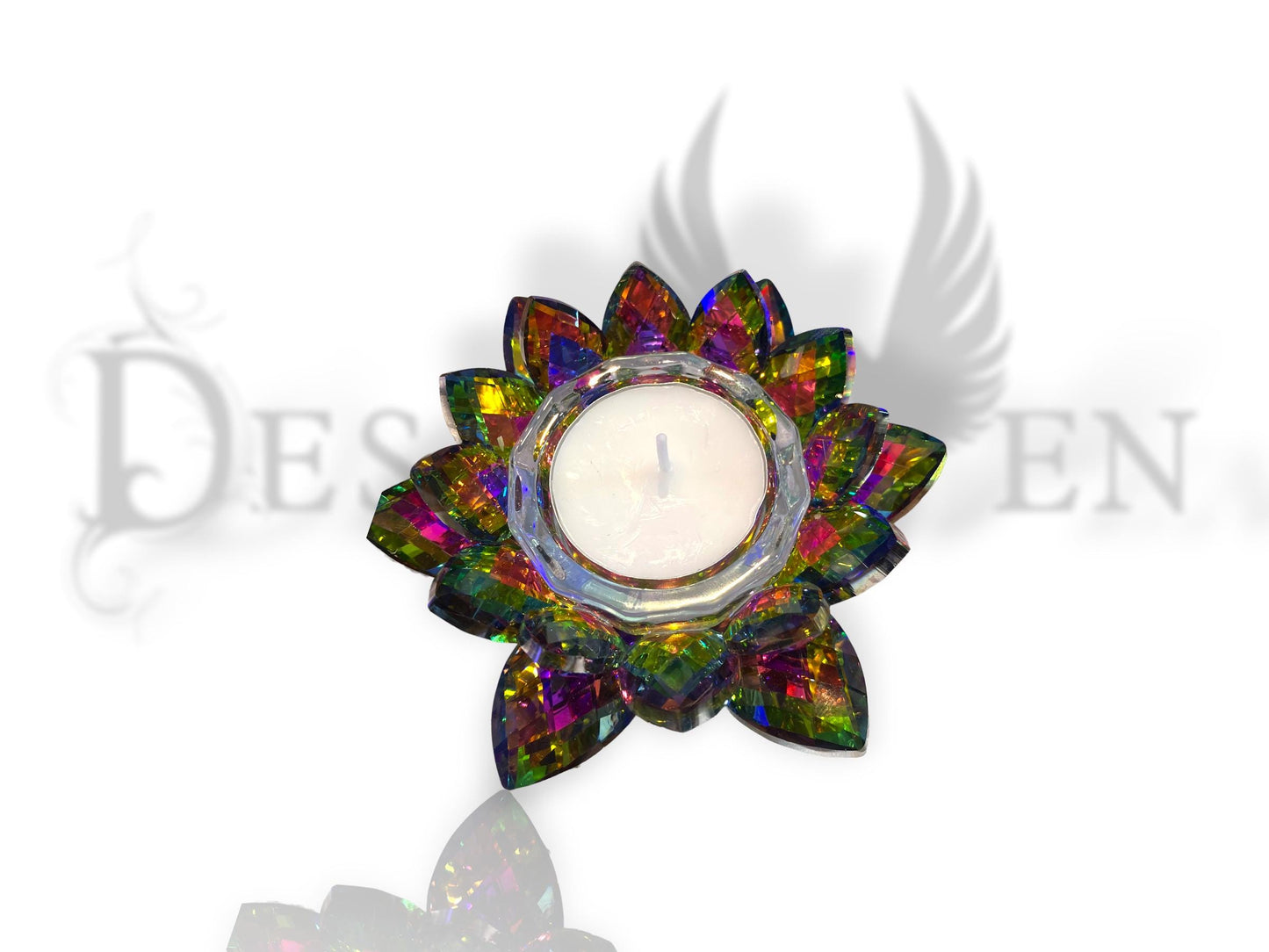 Multichrome crystal glass lotus flower candle holder