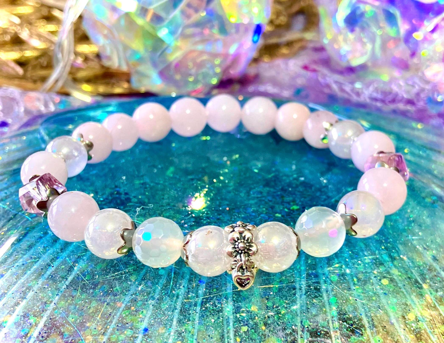 Soothing light comfort bracelet rose quartz rose quartz aura angel white agate