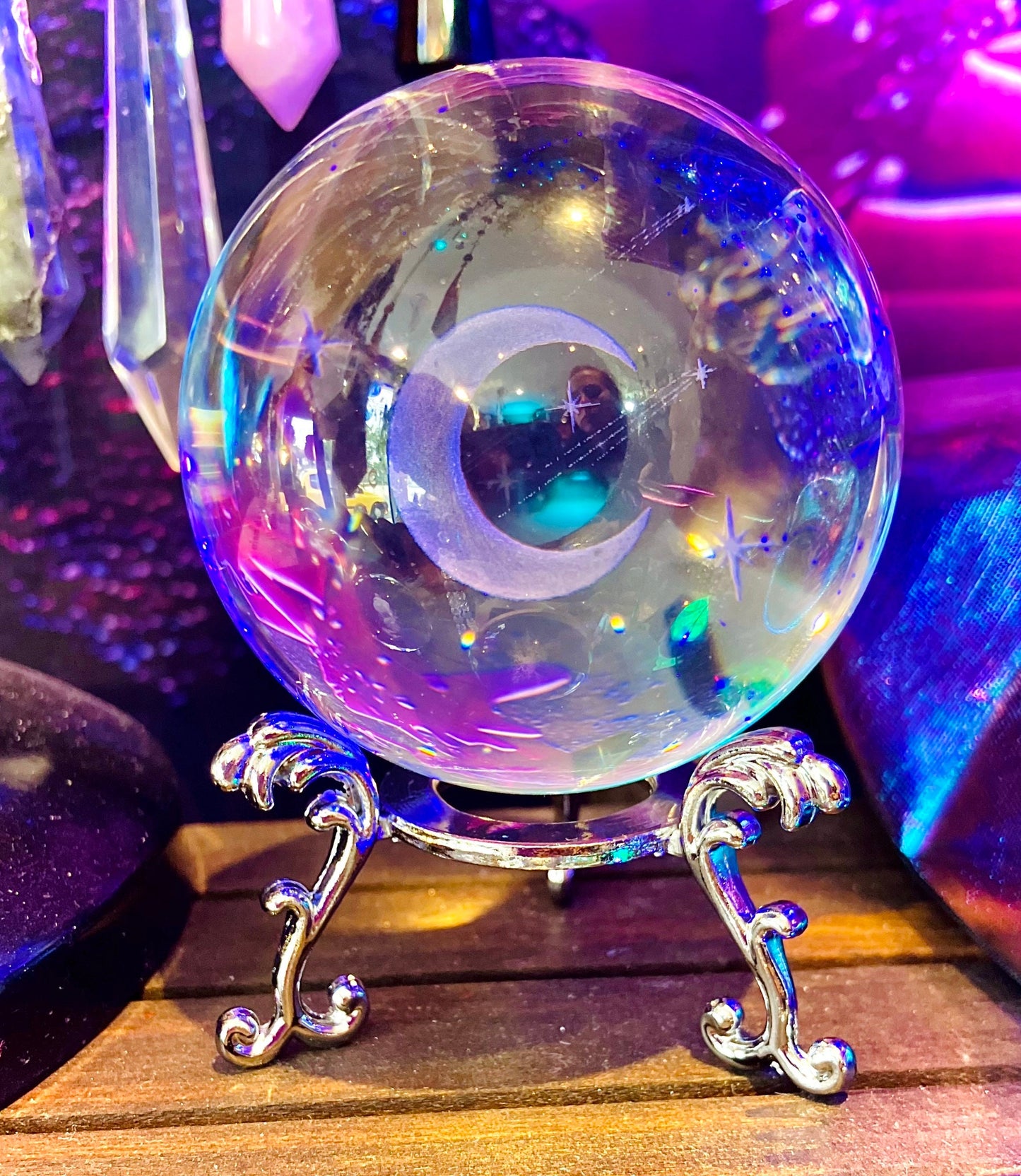 feng shui glass crystal sphere crescent moon star