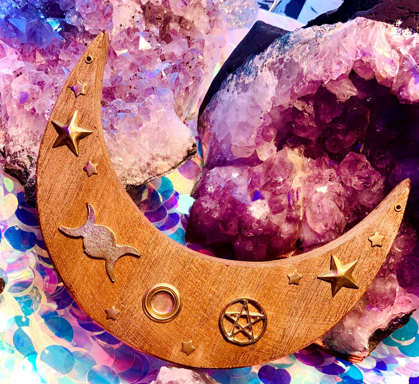 Large crescent moon incense stick and cone holder