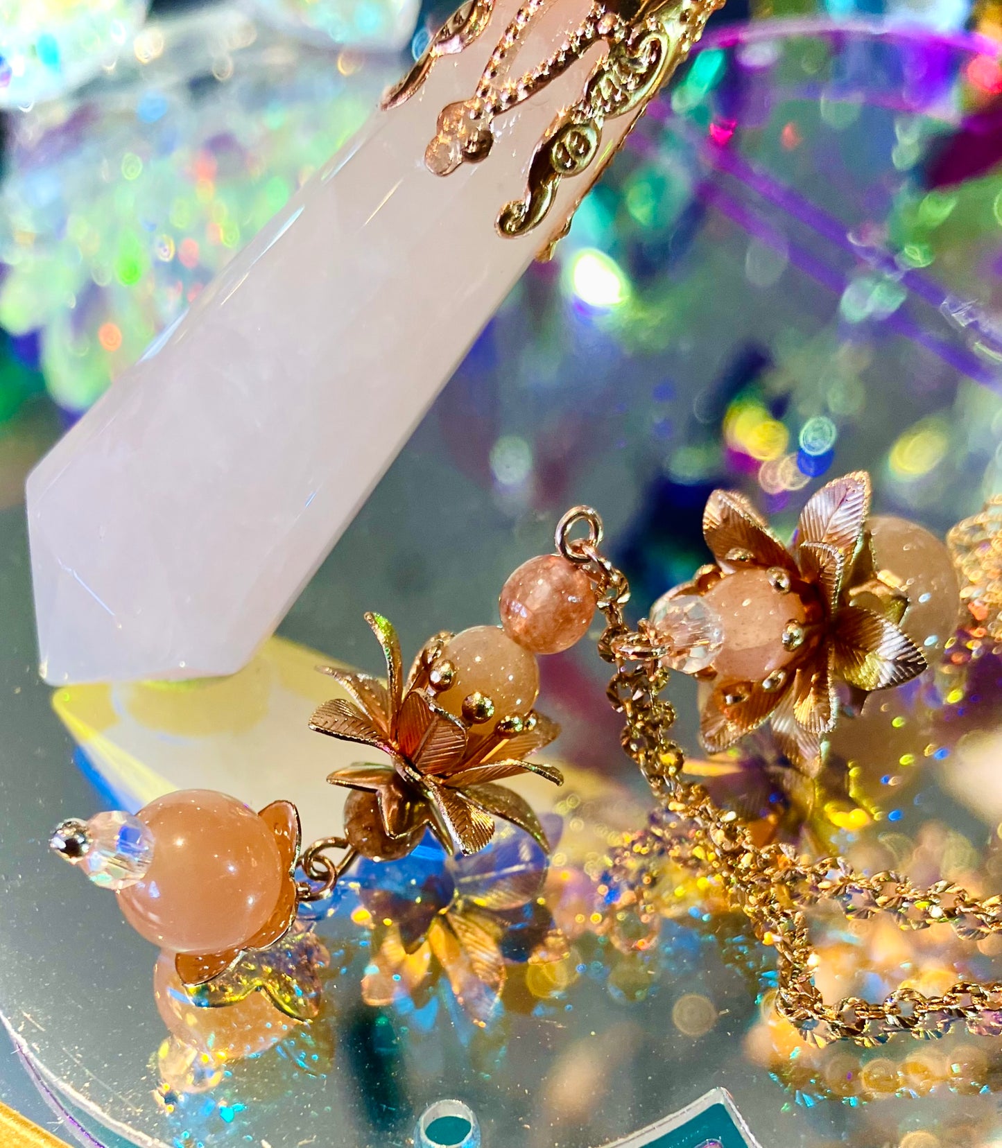 Rose quartz and sunstone pendulum