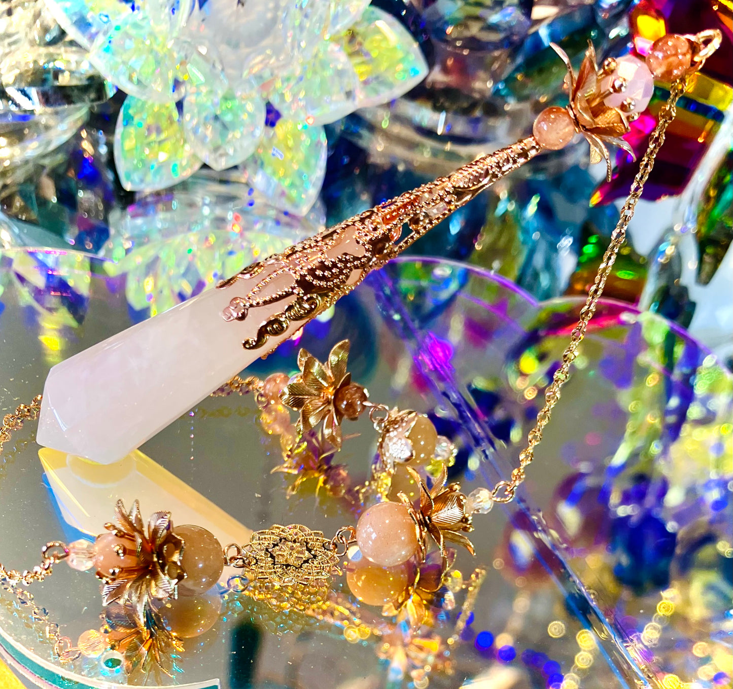 Rose quartz and sunstone pendulum