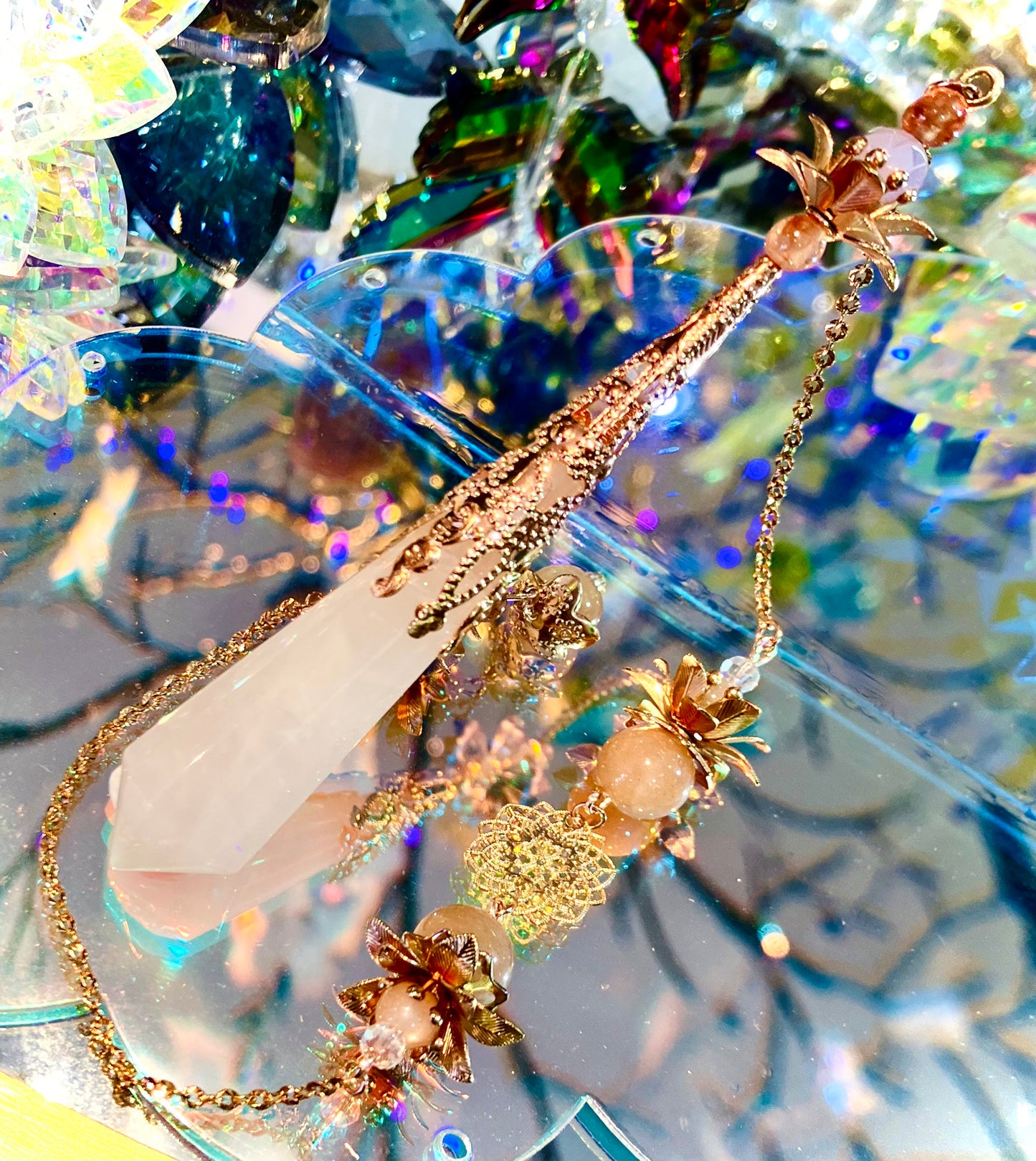 Rose quartz and sunstone pendulum
