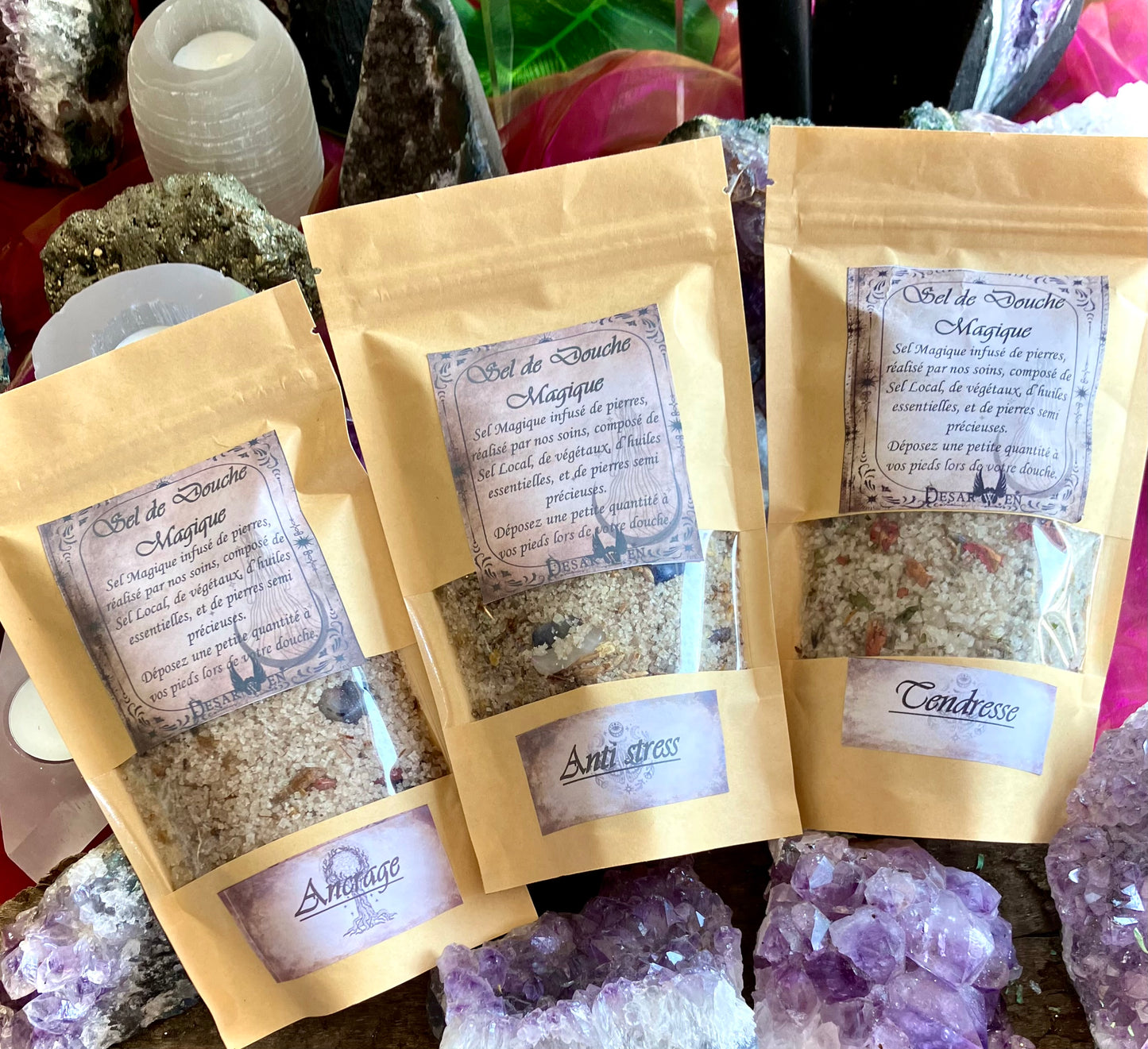 Magic salts revitalizing shower ritual
