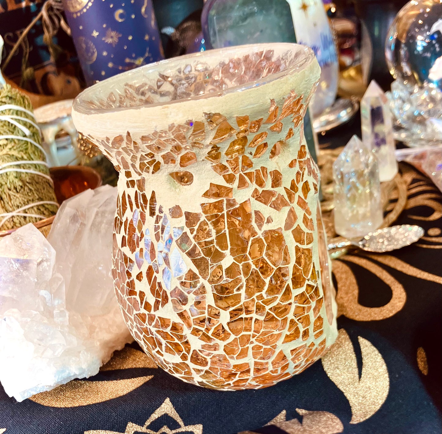 Glass mosaic wax burner