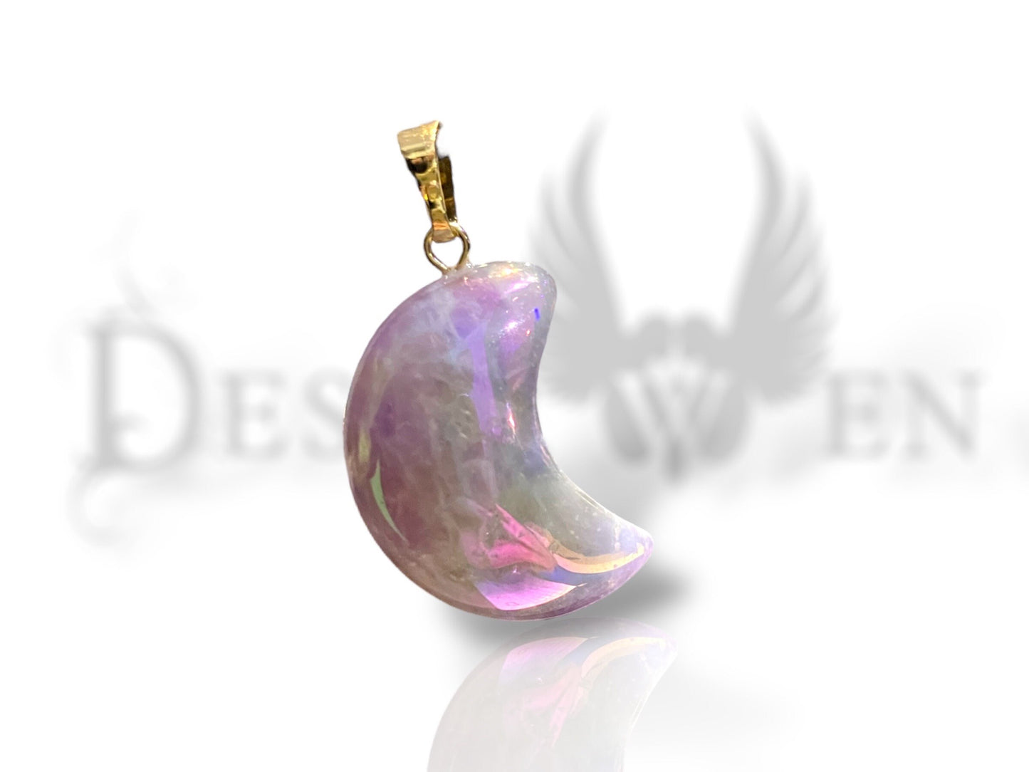Angel Aura Crystal Crescent Moon Pendant