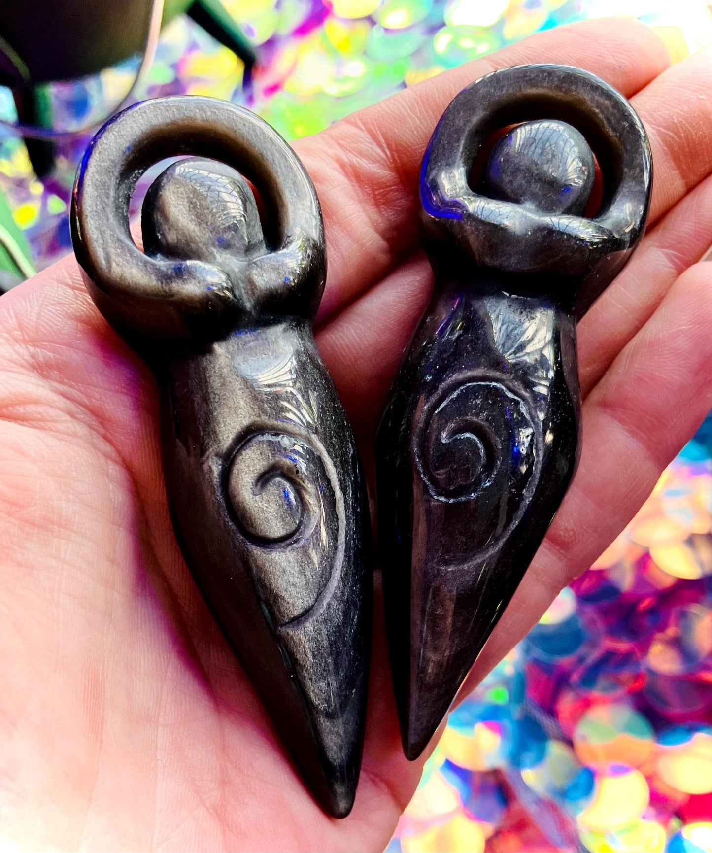 Gaia silver obsidian statue