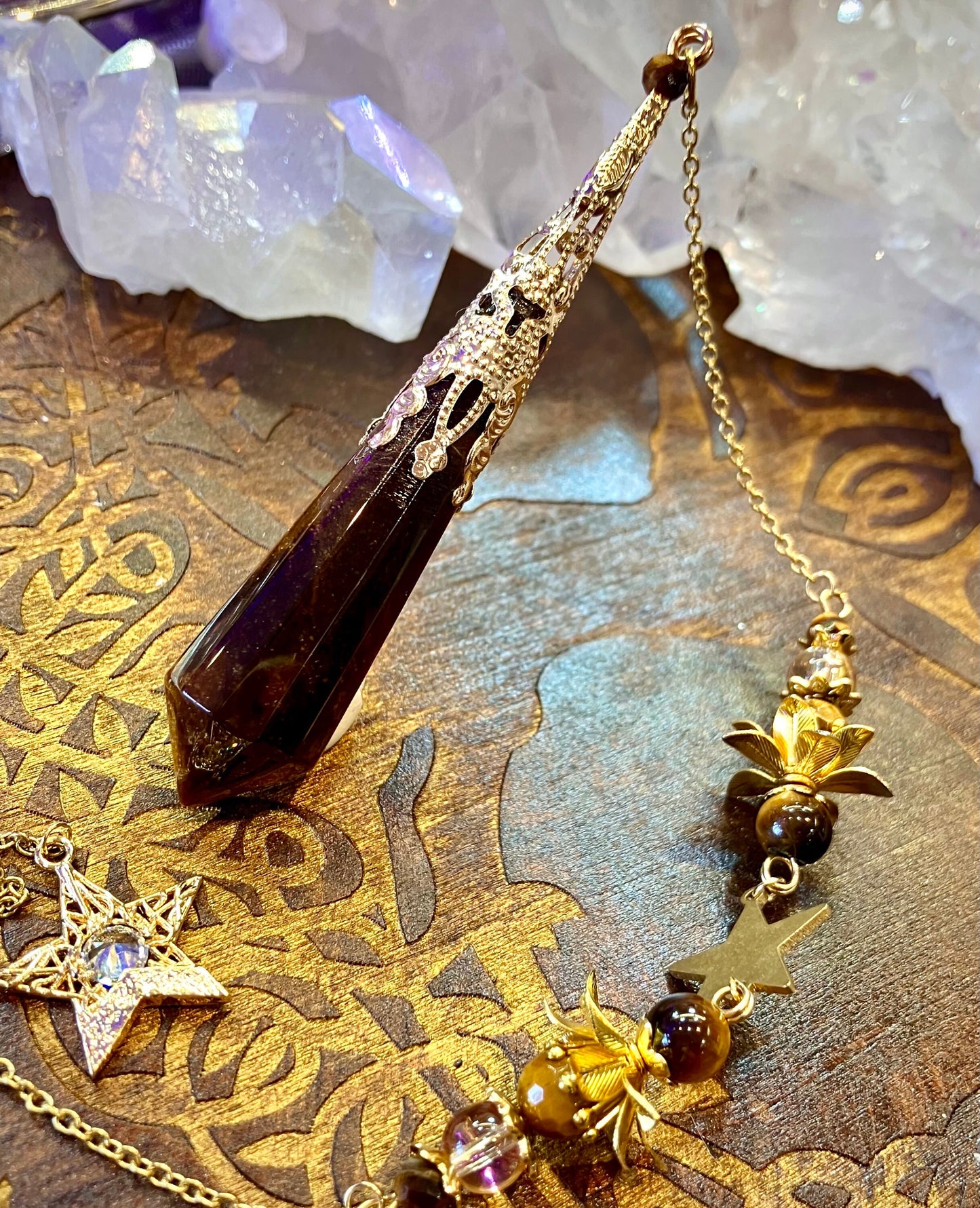 3D flower tiger eye fairy pendulum
