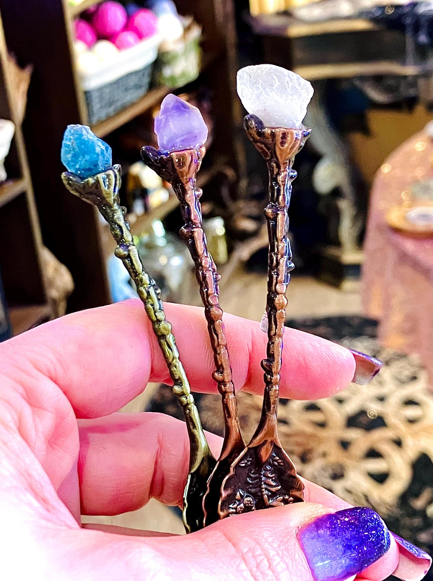 Witchy ritual spoon with stone