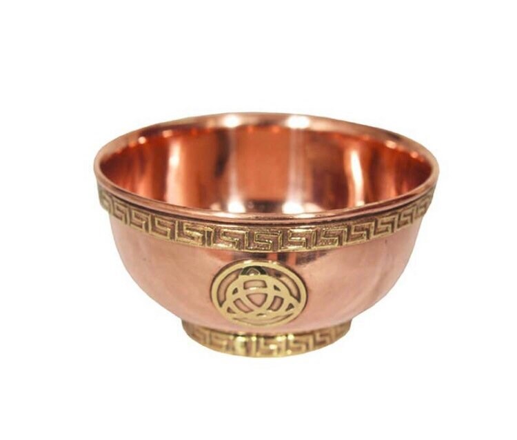 Copper cauldron triquetra flower of life triple moon