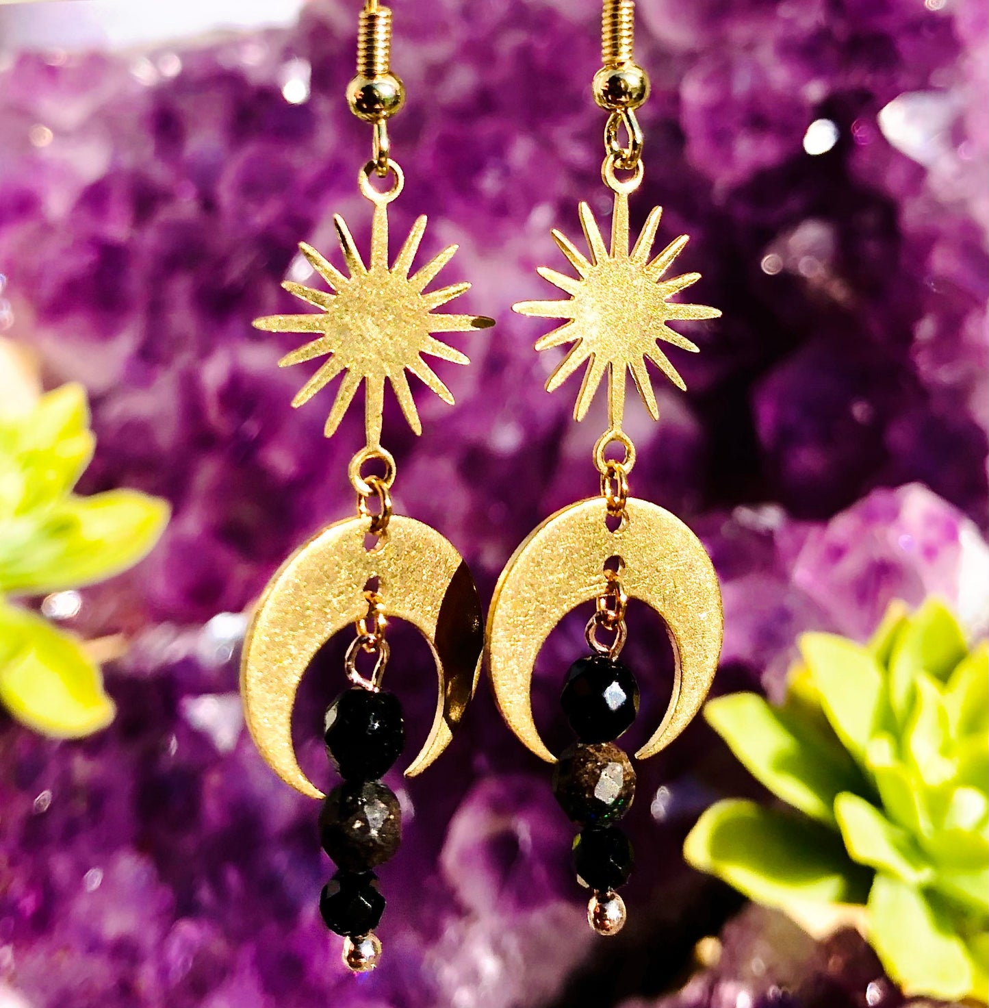 Small crescent moon sun earring
