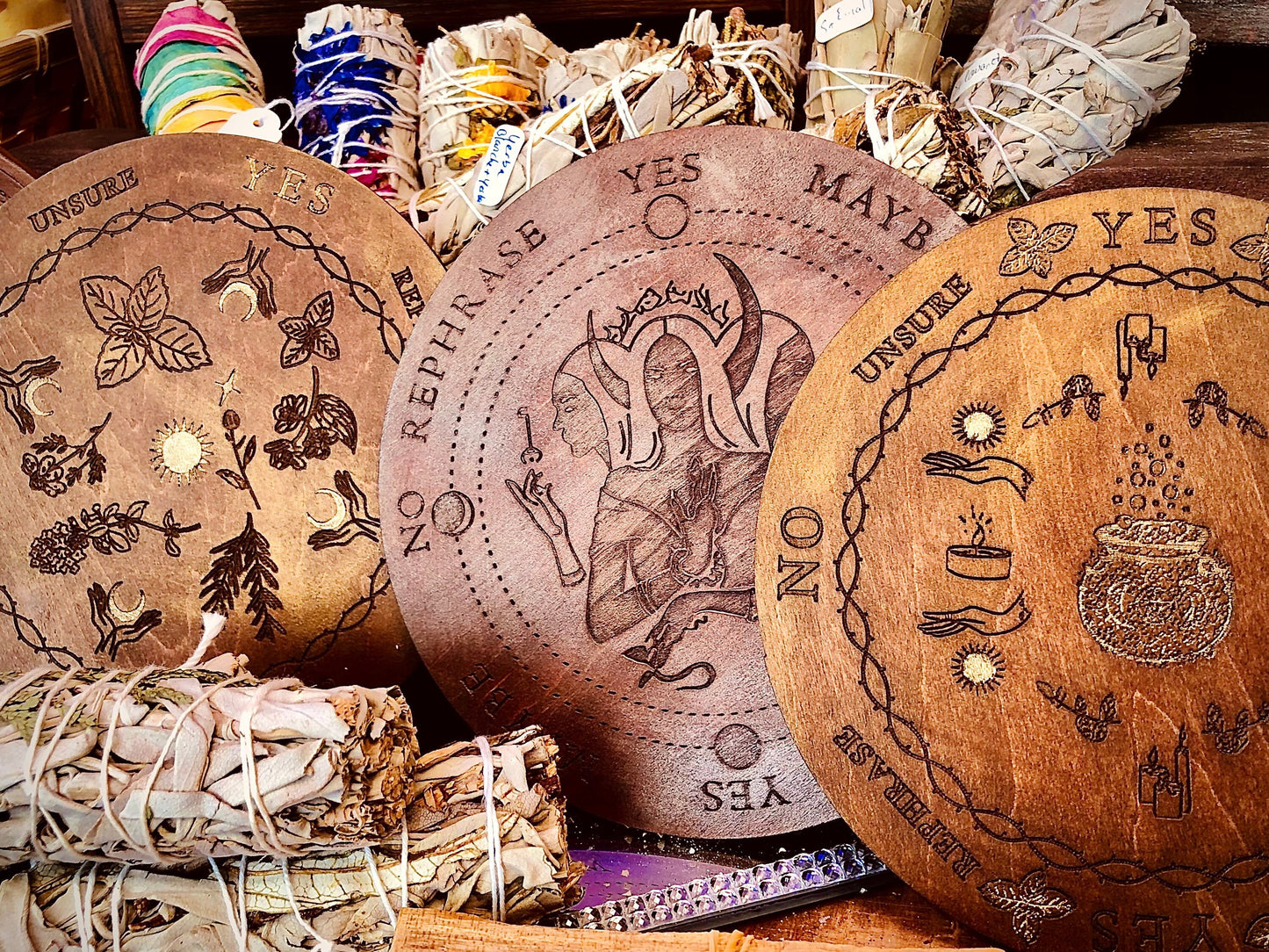 Wooden Moon Sun Ouija Pendulum Board Size S