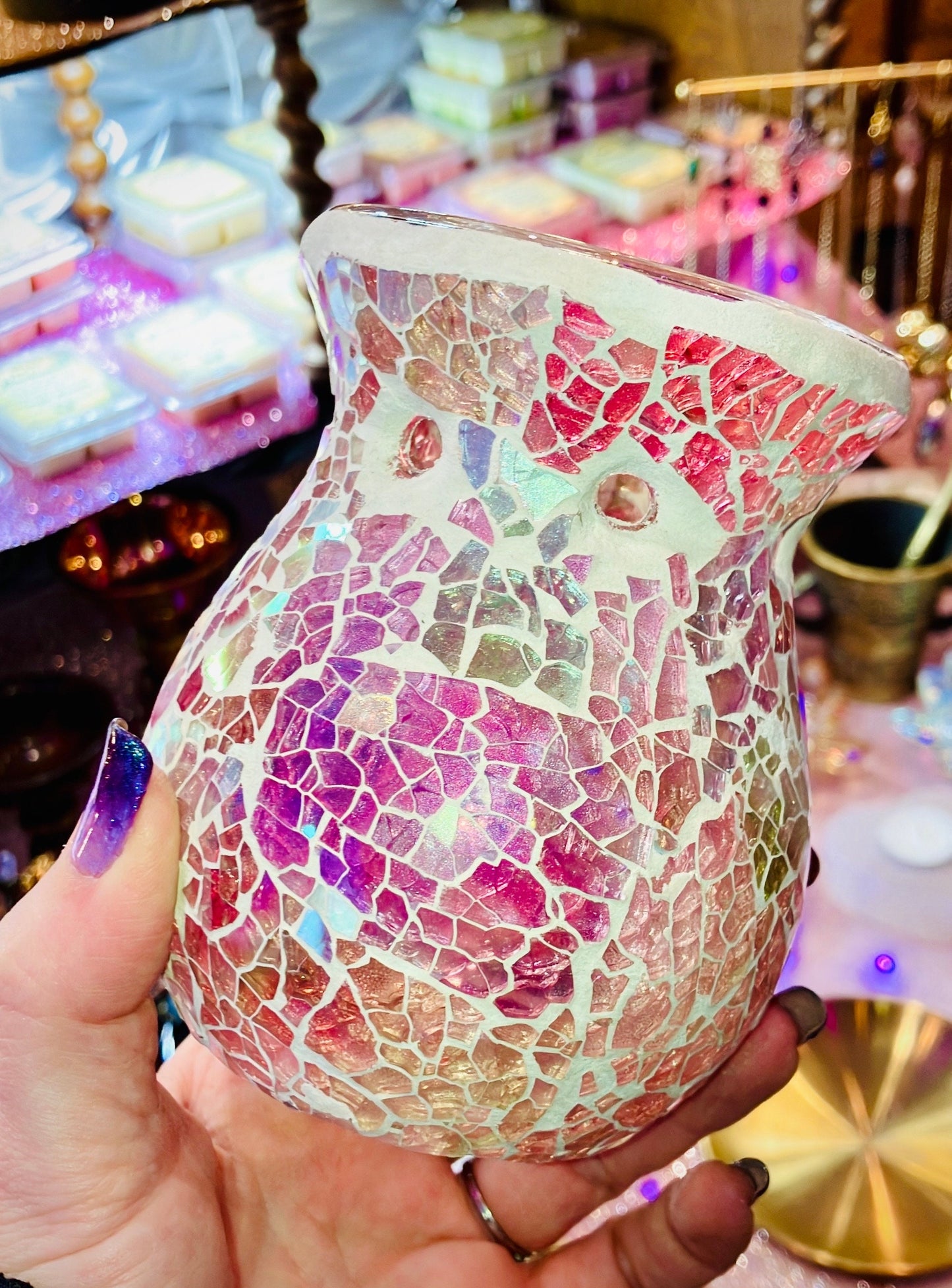 Glass mosaic wax burner
