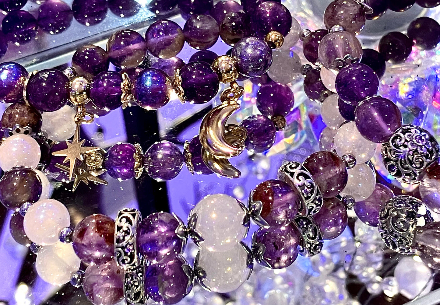 Amethyst calming purification bracelet rose quartz aura amethyst