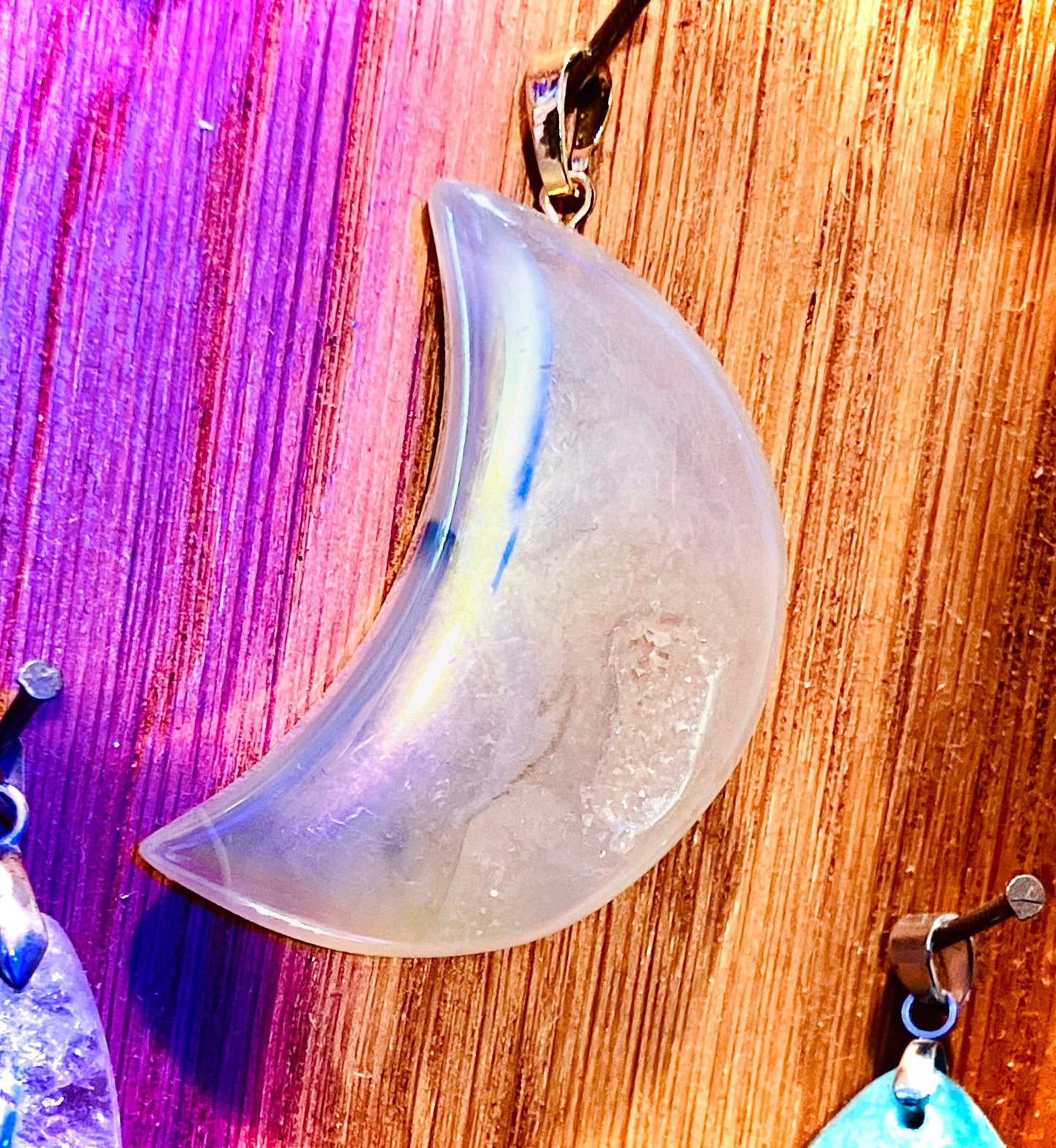 Angel Aura Agate Crescent Moon Pendant